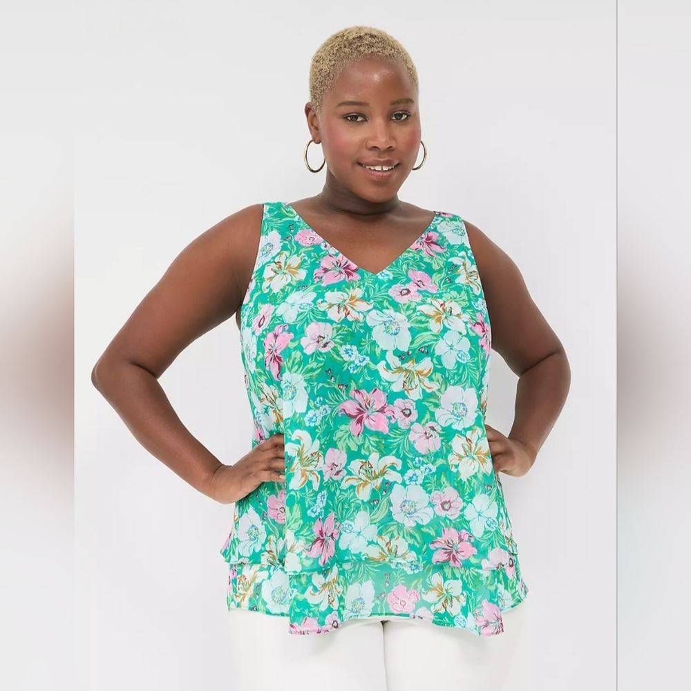 Lane Bryant Swing Double-Layer Chiffon Tank Size 18/20 Color Aqua Floral NWT